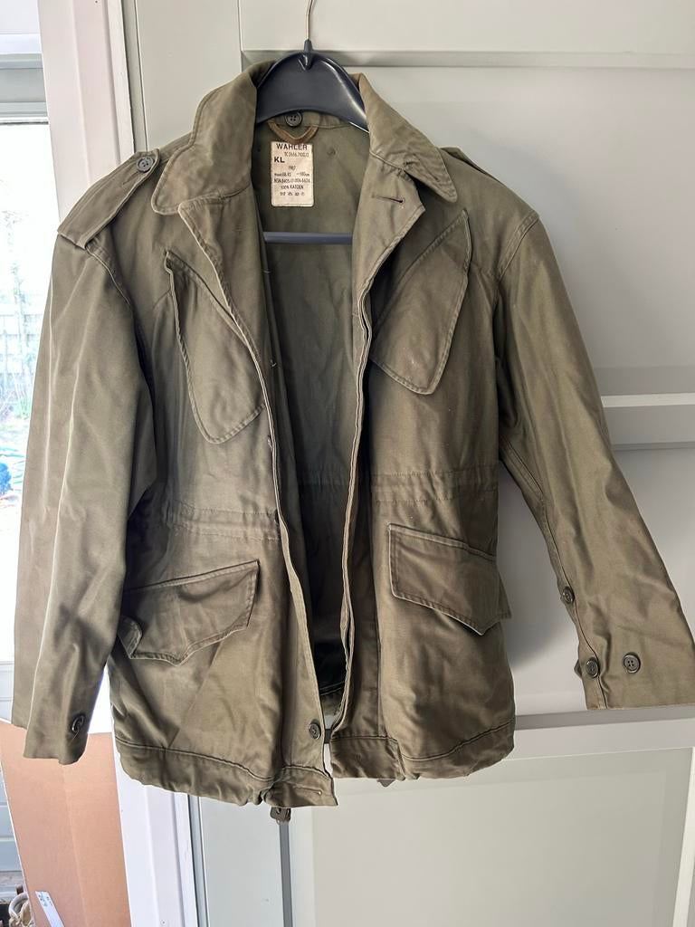 Vintage Groene Militaire Jas - Maat L, Kleding | Heren, Ophalen of Verzenden, Gedragen, Maat 52/54 (L), Groen