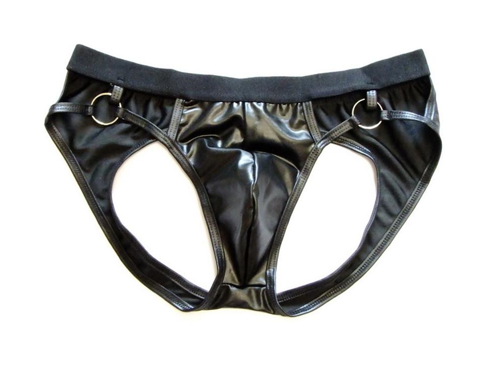 Heren g-string met open achterkant / slip zwarte leren gay, Verzenden, Zwart, Slip