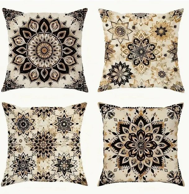 Mandala kussenhoesjes set van 4, Overige merken, Meerkleurig, Vierkant, Nieuw