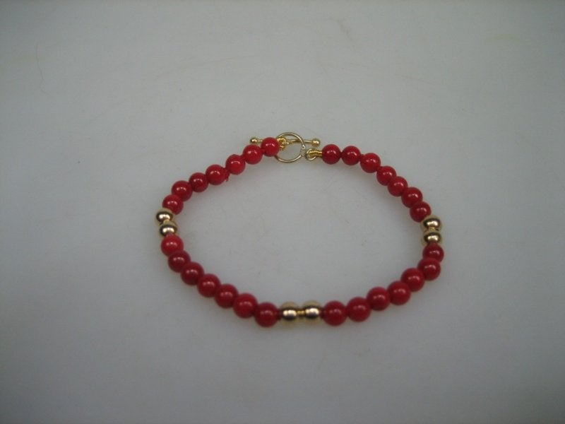 Antieke bloedkoralen Baby armbandje met 14 karaat gouden, Sieraden, Tassen en Uiterlijk, Kindersieraden, Verzenden, Nieuw, Goud
