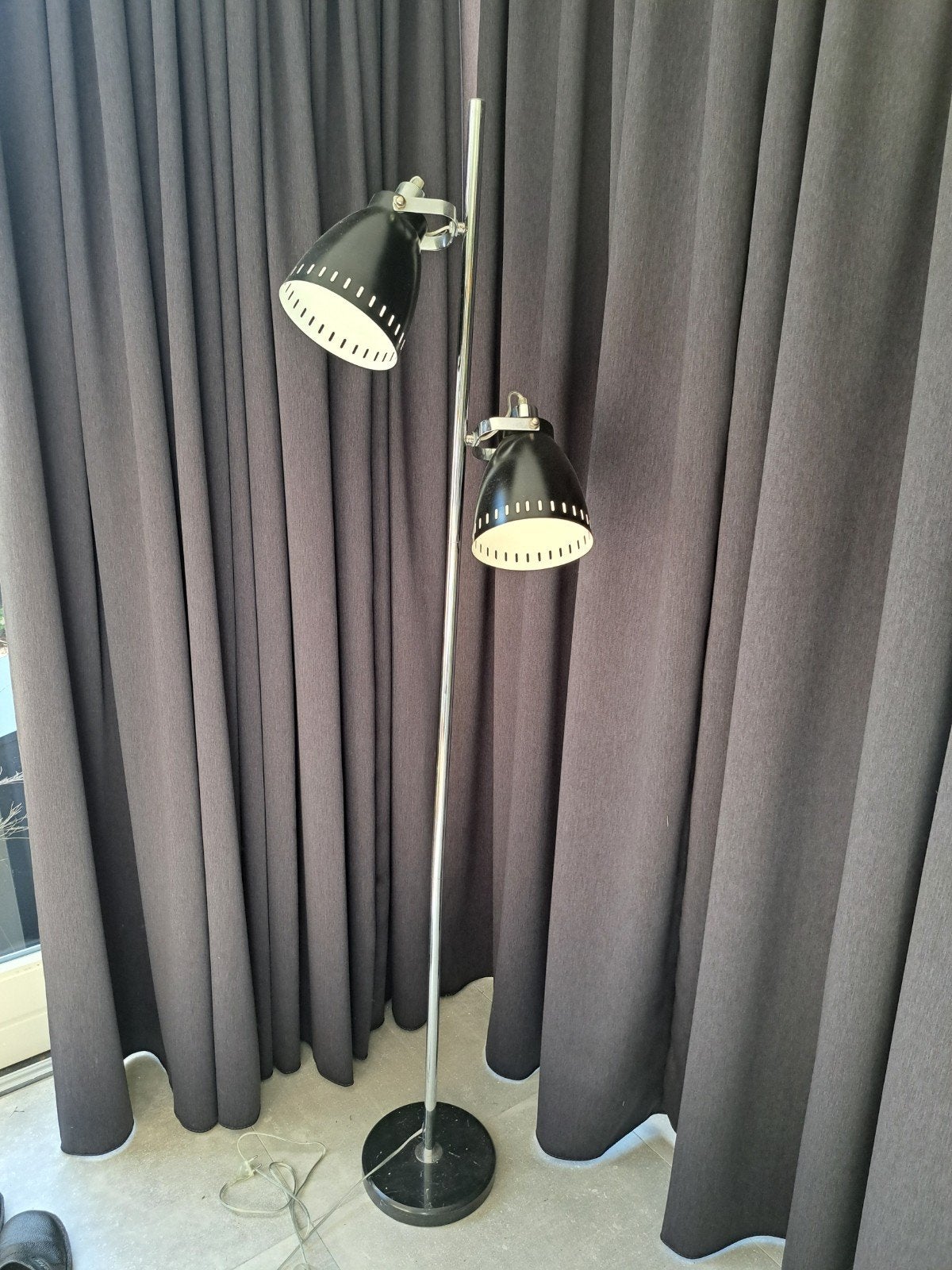 zwarte vloerlamp en hanglampen set, Ophalen, Gebruikt, Vintage, Industrieel, E27 (groot)