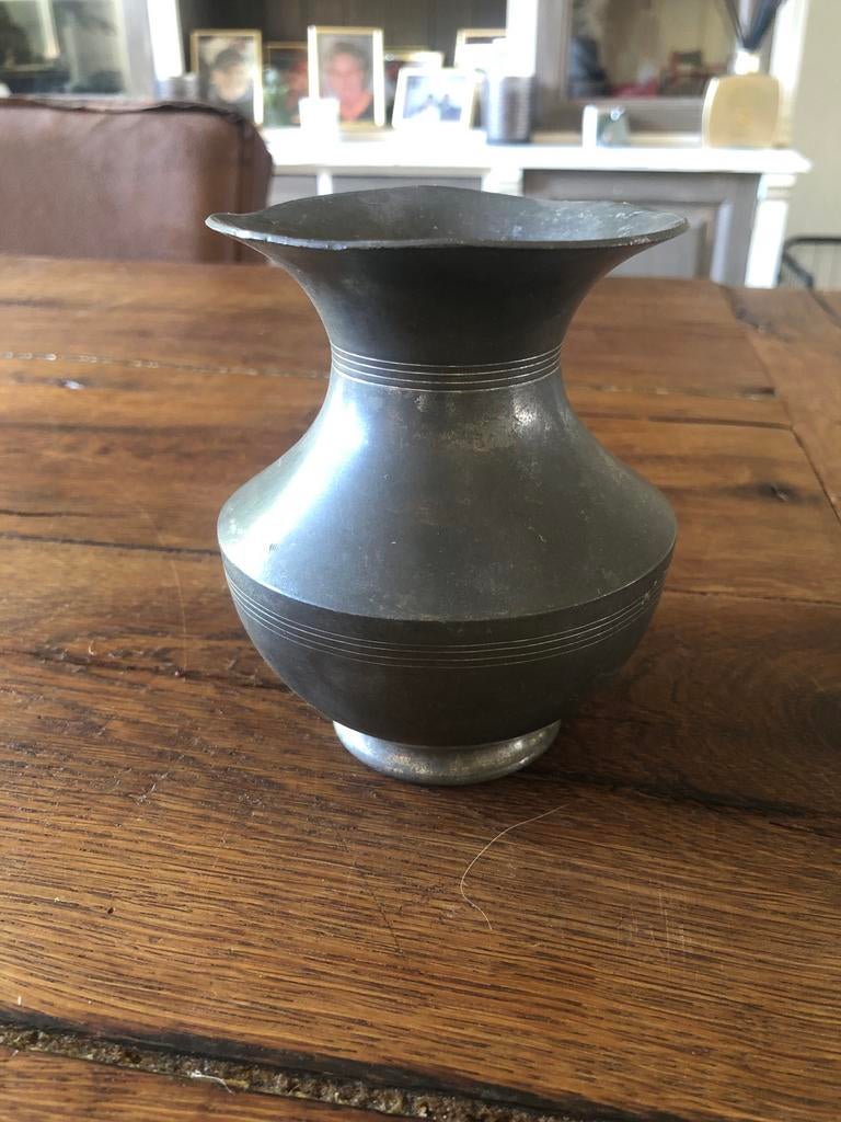 Antieke Depoorter Zuiver Tin Vaasje / Kan, Ophalen of Verzenden