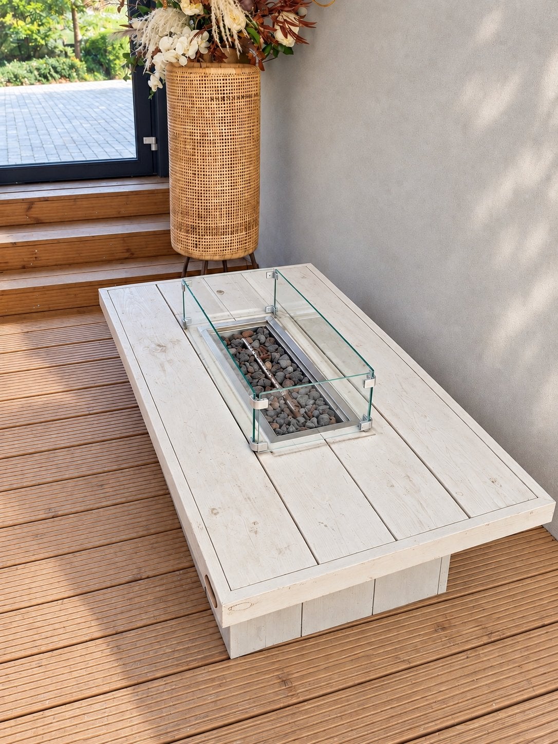 Vuurtafel Tree White Wash steigerhout 150 cm, Ophalen, Gebruikt