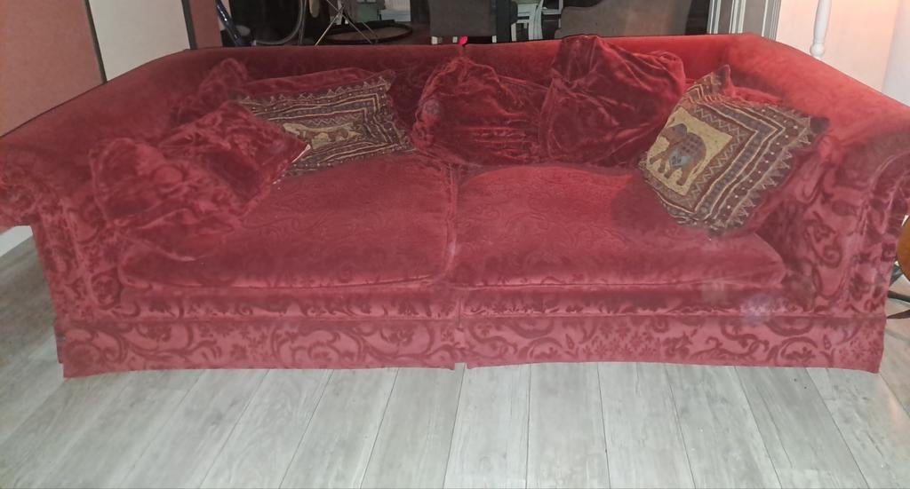 Barok Engelse Chesterfield Stijl Bank Donkerrood, Ophalen, Gebruikt, Barok, Engelse stijl, Chesterfield, Driepersoons
