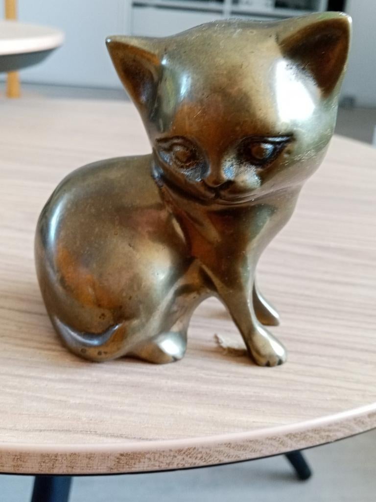 Vintage messing kattenbeeldje - decoratief object, Ophalen of Verzenden