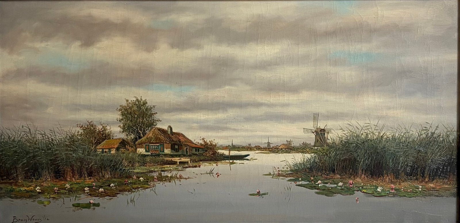 Hollands landschap Bram Woudstra 20e eeuw, Antiek en Kunst, Ophalen, Doek, Gesigneerd, Landschap