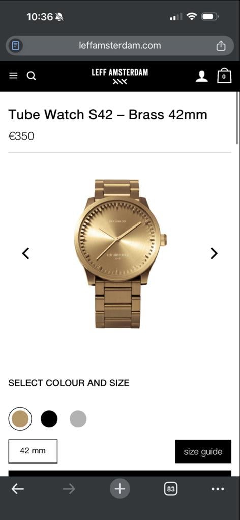 LEFF Amsterdam Tube Watch S42 - Brass 42mm, Overige merken, Gebruikt, Polshorloge, Ophalen of Verzenden