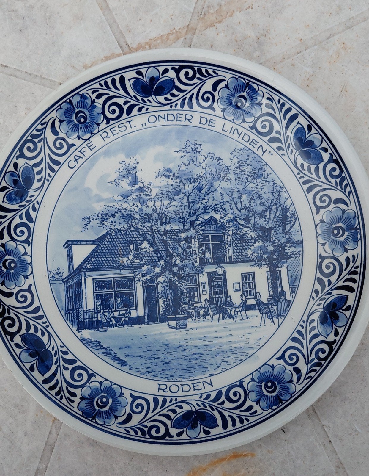 Delfts Blauw Plaat Schoonhoven "Onder de Linden" Roden, Antiek en Kunst, Ophalen of Verzenden