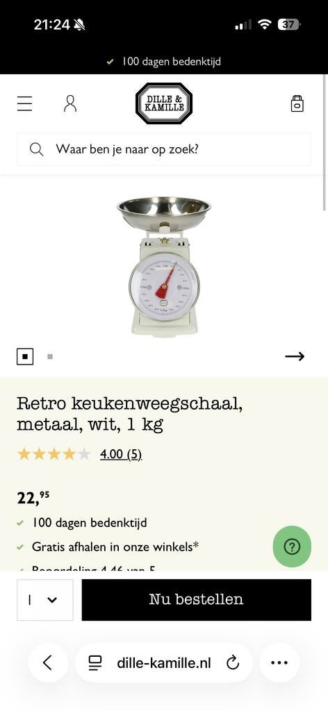 Retro keukenweegschaal, metaal, wit, 1 kg, Ophalen, Gebruikt