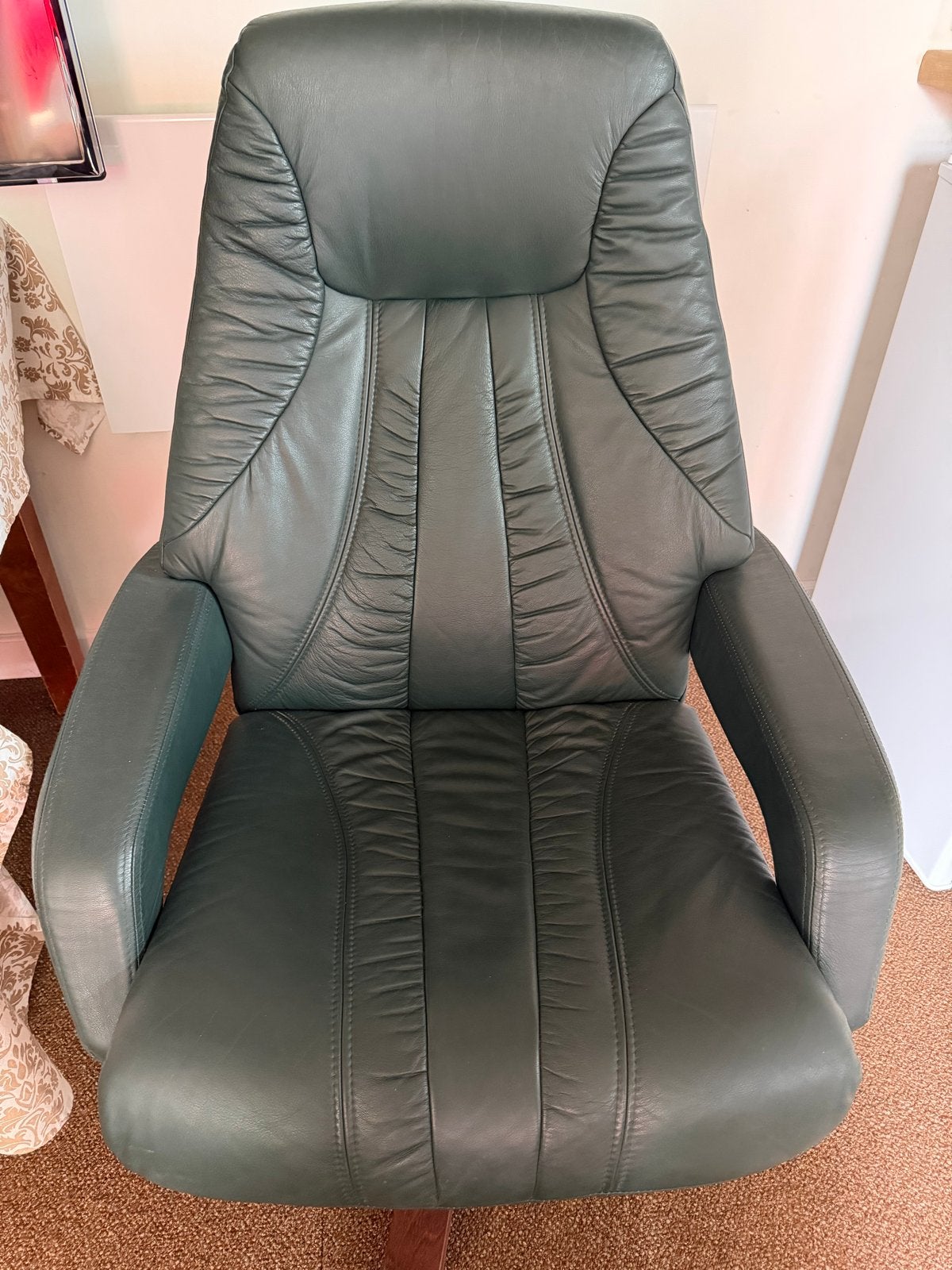 Leren comfortabele fauteuil met voetenbank - Donkergroen, Ophalen, Gebruikt, Overige kleuren, Klassiek