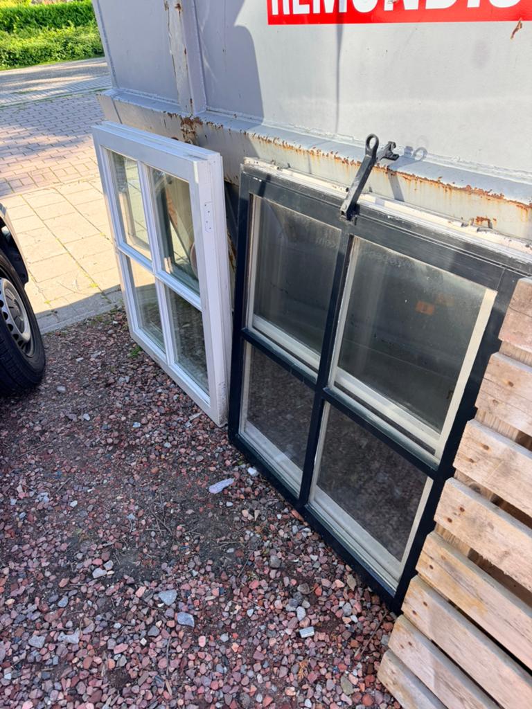 Hardhouten ramen met roedes en dubbel glas, Doe-het-zelf en Verbouw, Glas en Ramen, Ophalen, Gevelraam of Ruit, Gebruikt, 80 tot 120 cm