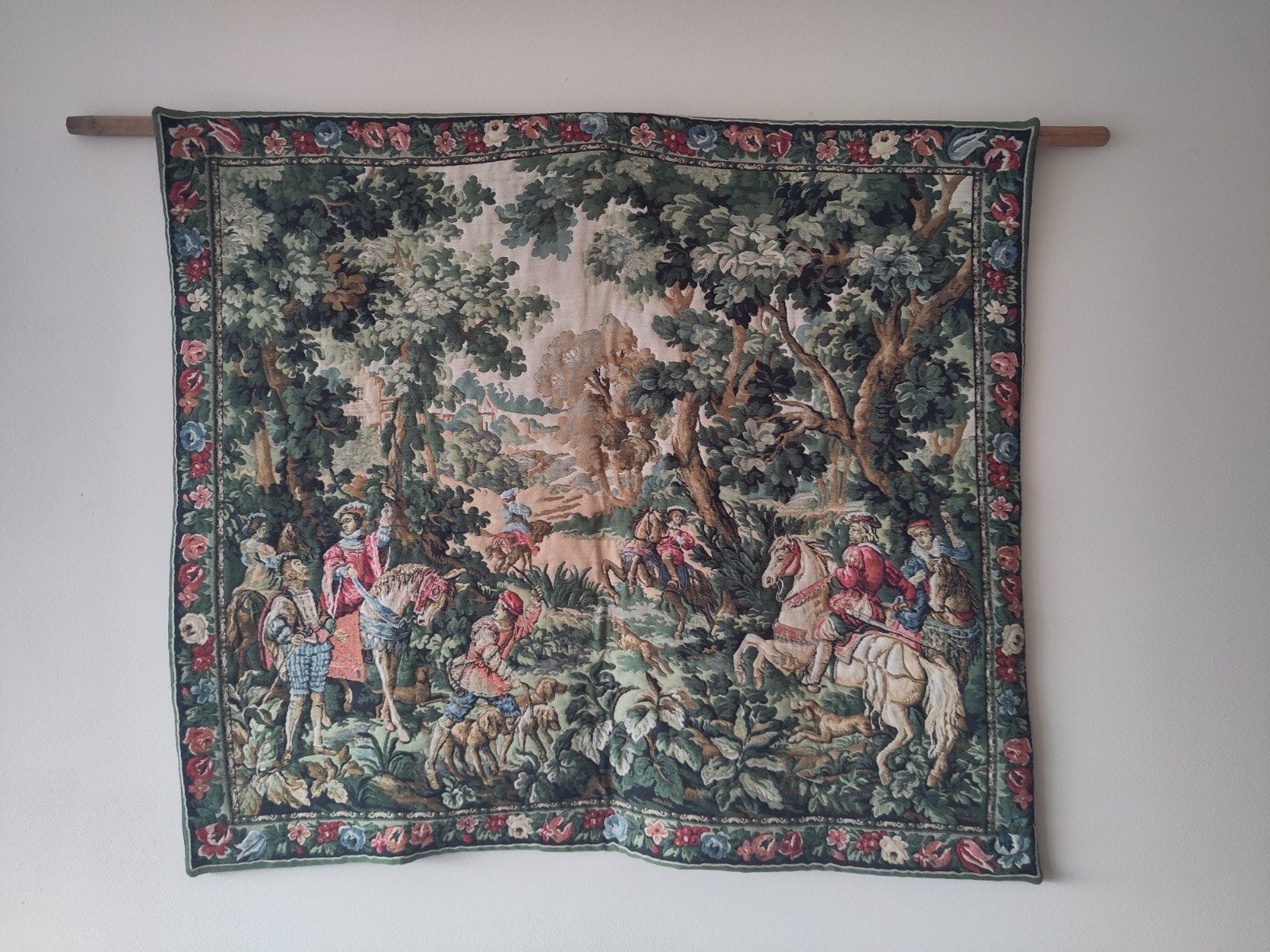 Vintage wandkleed Gobelin paarden kleed wanddecoratie barok, Gebruikt, ., Meerkleurig, Klassiek