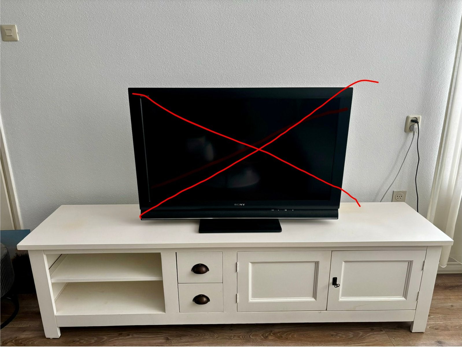 Solide houten TV meubel met lades en opbergruimte, Ophalen, Gebruikt, 200 cm of meer, Minder dan 100 cm