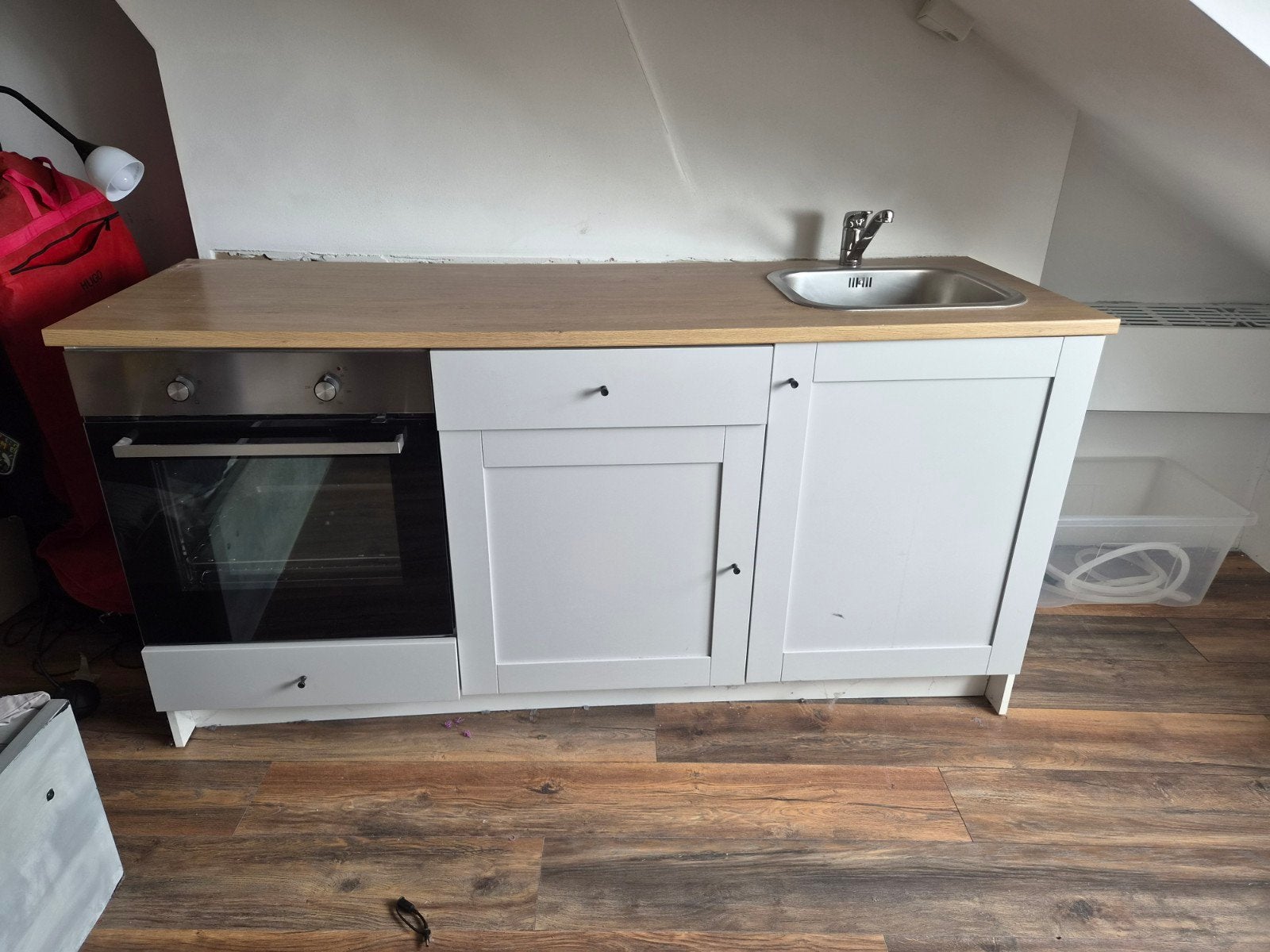 Compact keukenblok met oven en spoelbak, Ophalen, Gebruikt, Wit, Enkelwandige keuken