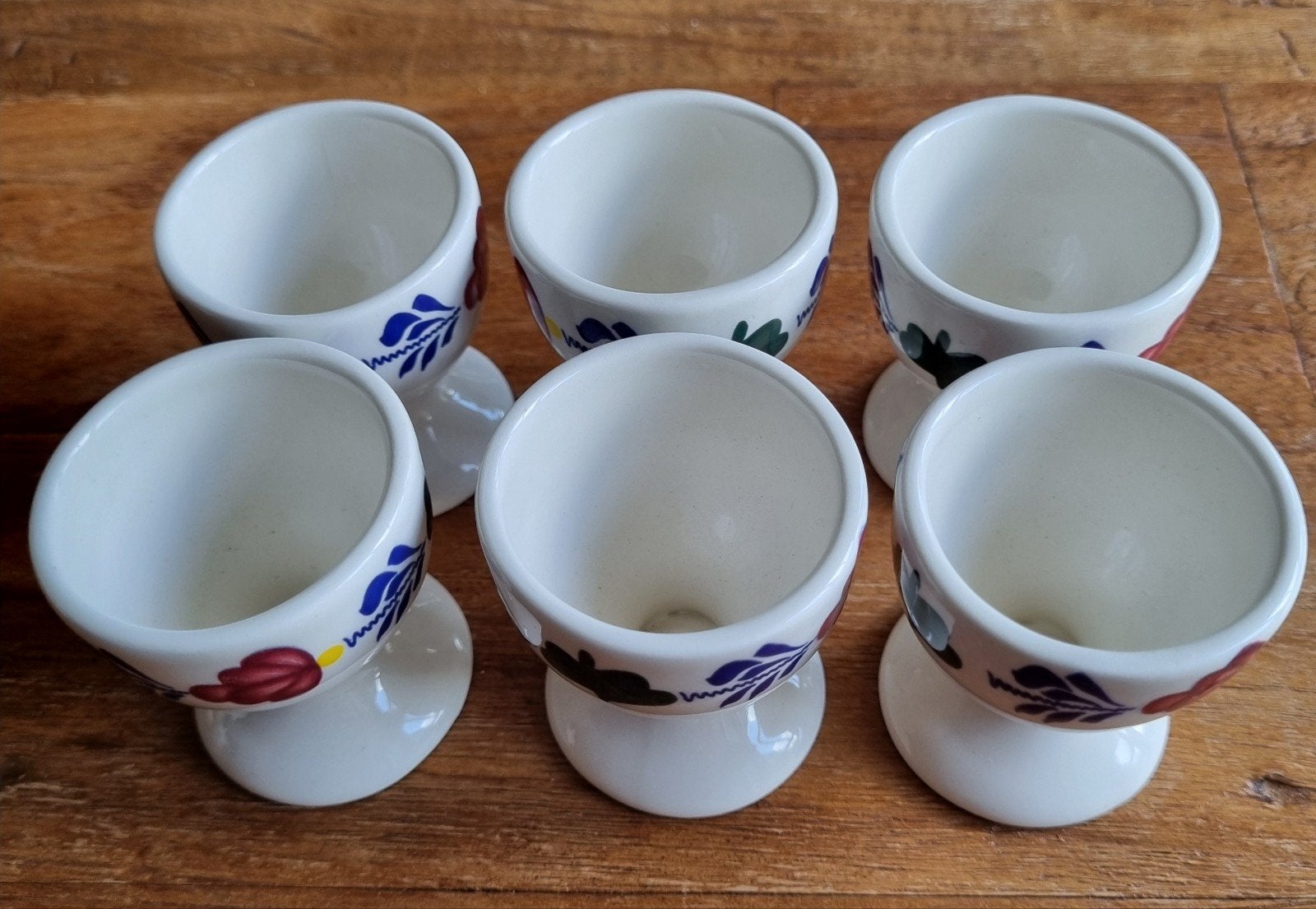 Set van 6 vintage boerenbont eierdopjes met bloemmotief, Ophalen, Gebruikt, Overige merken, Keramiek