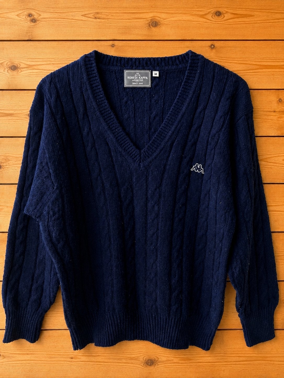 Robe di Kappa V-Hals Kabeltrui Vintage – Donkerblauw Maat M, Ophalen of Verzenden, Zo goed als nieuw, Blauw