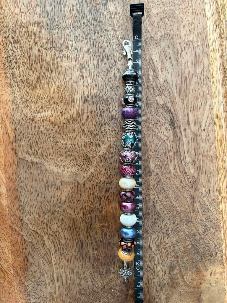 Pandora armband met 16 bedeltjes, ca. 20 cm, Gebruikt, Overige kleuren, Ophalen of Verzenden, Met bedels of kralen