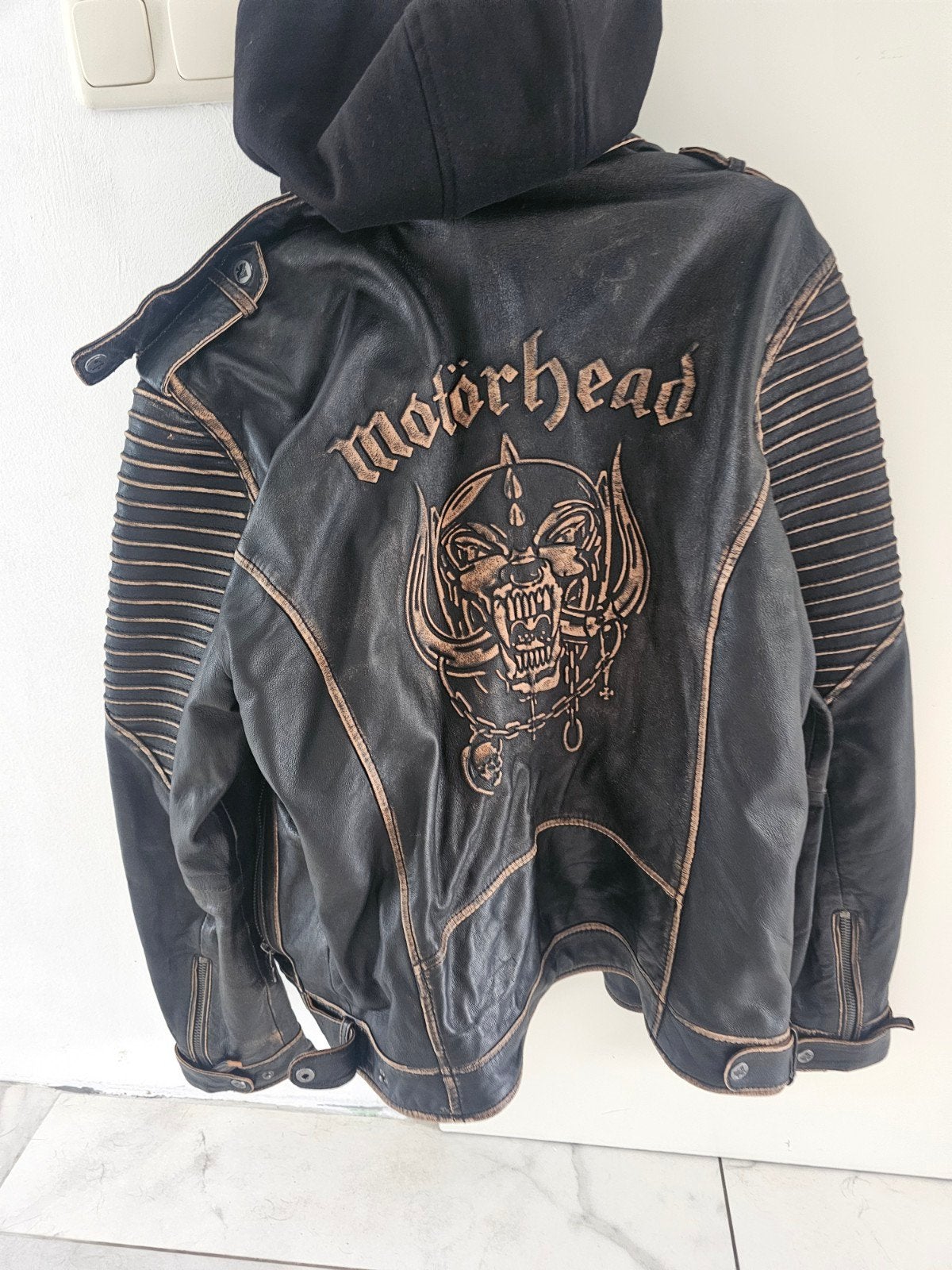 Motorhead leren jas met hoodie - Maat L, Kleding | Heren, Jassen | Zomer, Maat 52/54 (L), Zwart, Ophalen of Verzenden, Motorhead