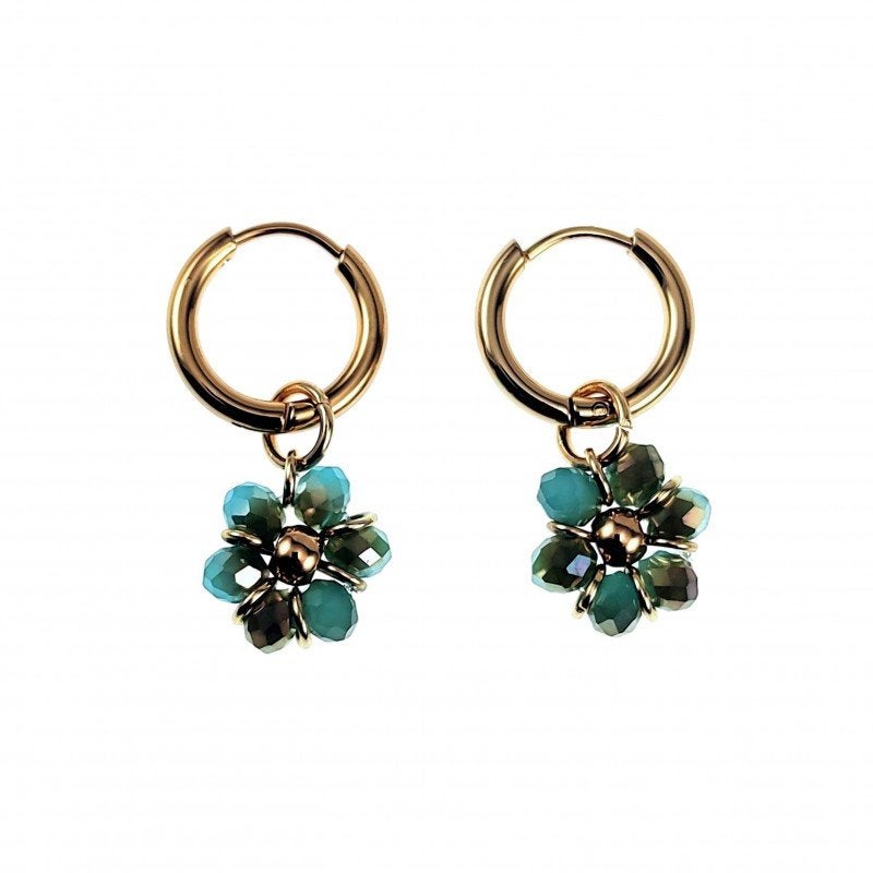 Ø14x 2mm Oorringen Dames VerguldRVS Turkooisgroen Kristallen, Met kristal, Overige materialen, Hangers, Birgitta-Gracht 33, 6465 EL Kerkrade, Nederland