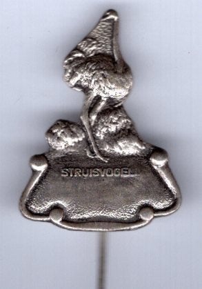 Struisvogel zilverkleurig speldje ( U_078), Verzenden, Zo goed als nieuw, Dier of Natuur, Speldje of Pin
