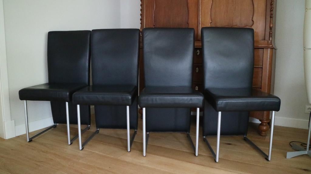 Rolf Benz leren eetkamerstoelen., Huis en Inrichting, Stoelen, Gebruikt, Verzenden, Zwart, Leer