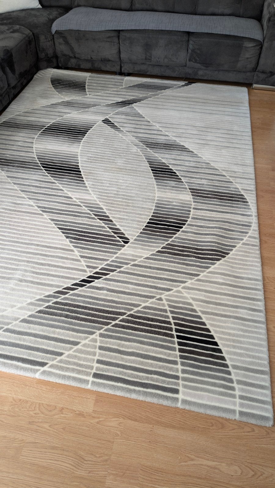Modern Zijde en Wol Vloerkleed - Grijs/Zwart Abstract Design, Zwart, 200 cm of meer, Ophalen of Verzenden, Zo goed als nieuw