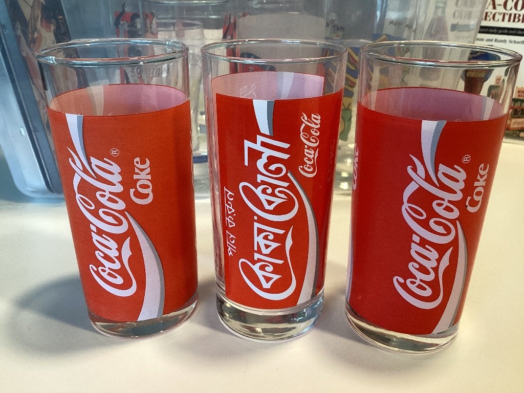 3 Coca Cola longdrinkglazen, glazen, Ophalen of Verzenden, Zo goed als nieuw, Gebruiksvoorwerp