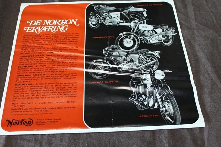 Norton Commando 750 Mercury 650 motorfiets verkoop folder, Ophalen of Verzenden, Overige merken