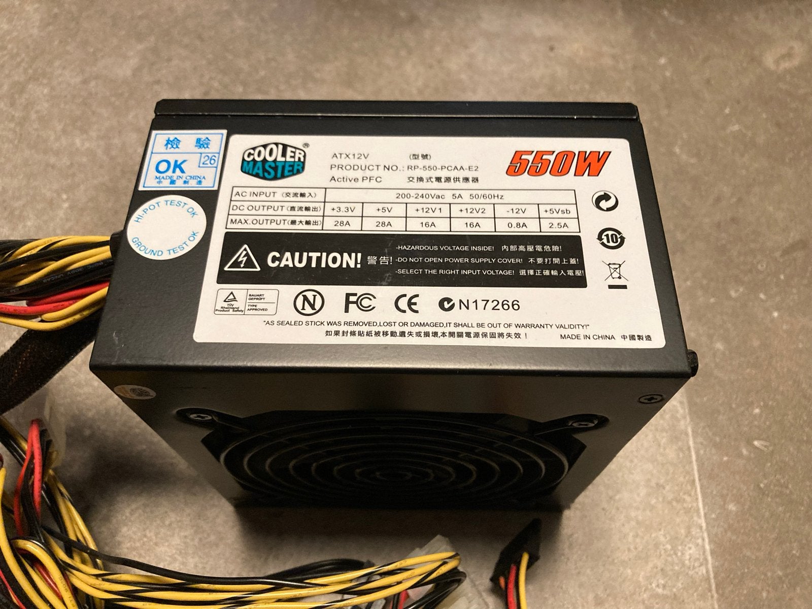 Cooler Master 550W PC Voeding, Computers en Software, Interne voedingen, Ophalen of Verzenden, Zo goed als nieuw