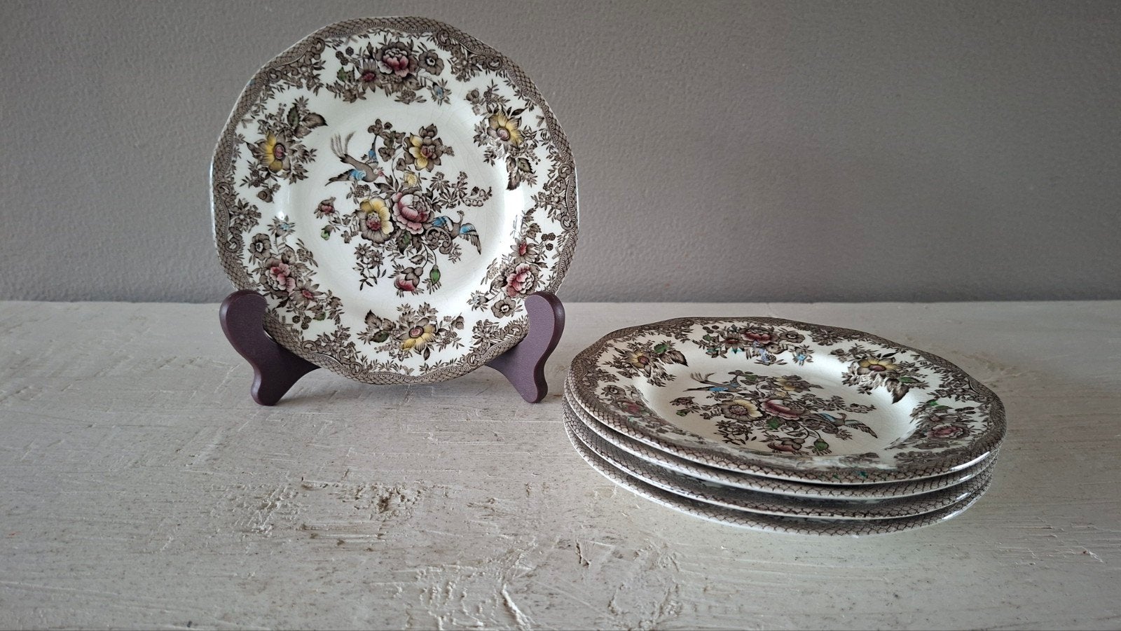 5x Enoch Wedgwood "Oriental Pheasants" bordjes 17,5 cm, Antiek en Kunst, Ophalen of Verzenden