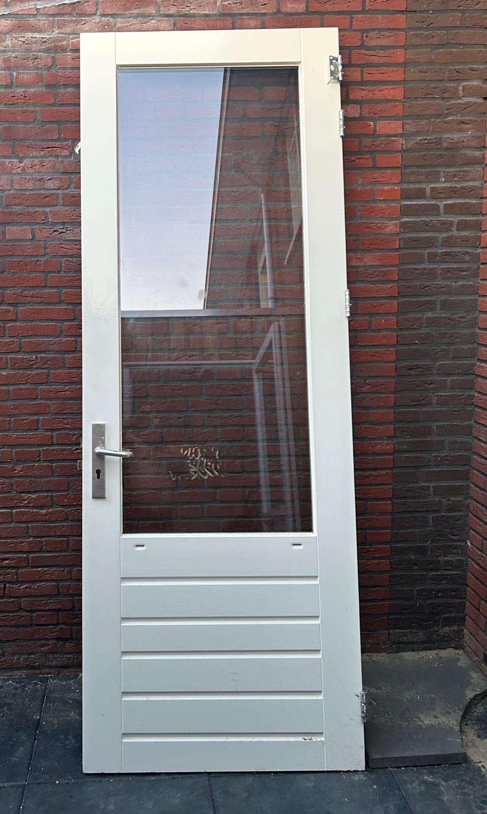 Buitendeur met dubbel glas en veiligheidsslot, Doe-het-zelf en Verbouw, Deuren en Horren, Gebruikt, 80 tot 100 cm, 215 cm of meer