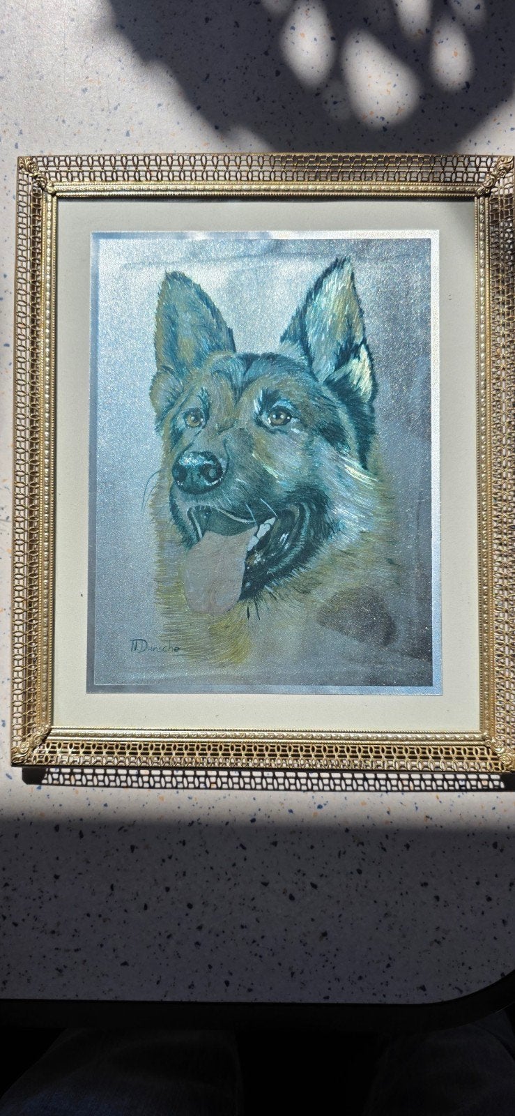 Prachtig ingelijst schilderij van een Duitse herder, Doek, Realistisch, Dieren, Ophalen of Verzenden