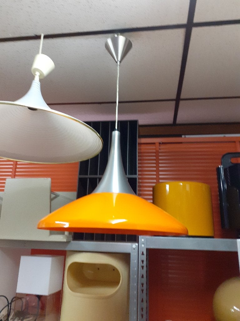 oranje kunststof hanglamp chroom design jaren 70 retro 50 cm, Gebruikt, ?, Metaal, ?