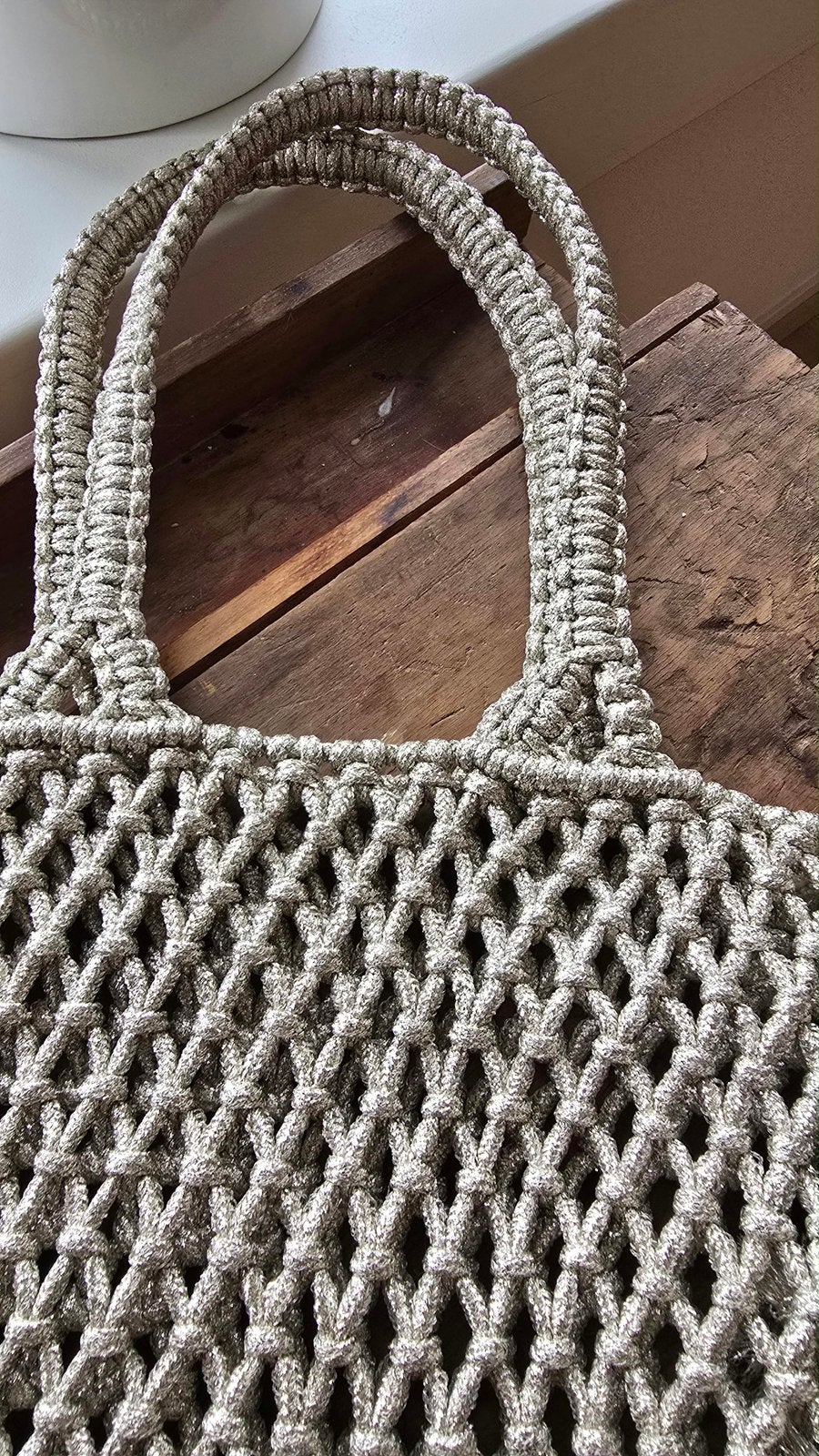 Geknoopte Macramé Tas / Nettas met Glitter - Boho Stijl, Ophalen, Nieuw