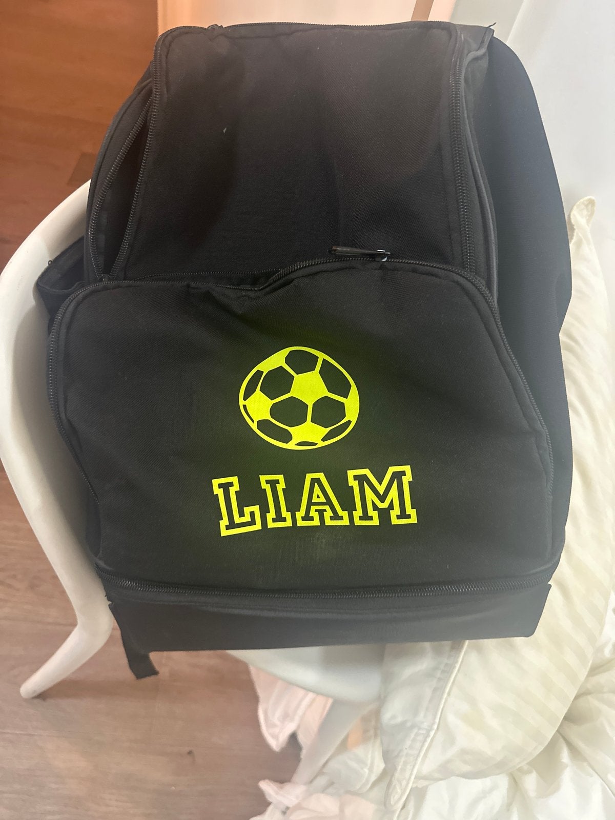 Zwarte voetbalrugzak met naam 'Liam', Gebruikt, 25 tot 40 cm, 30 tot 45 cm, Ophalen