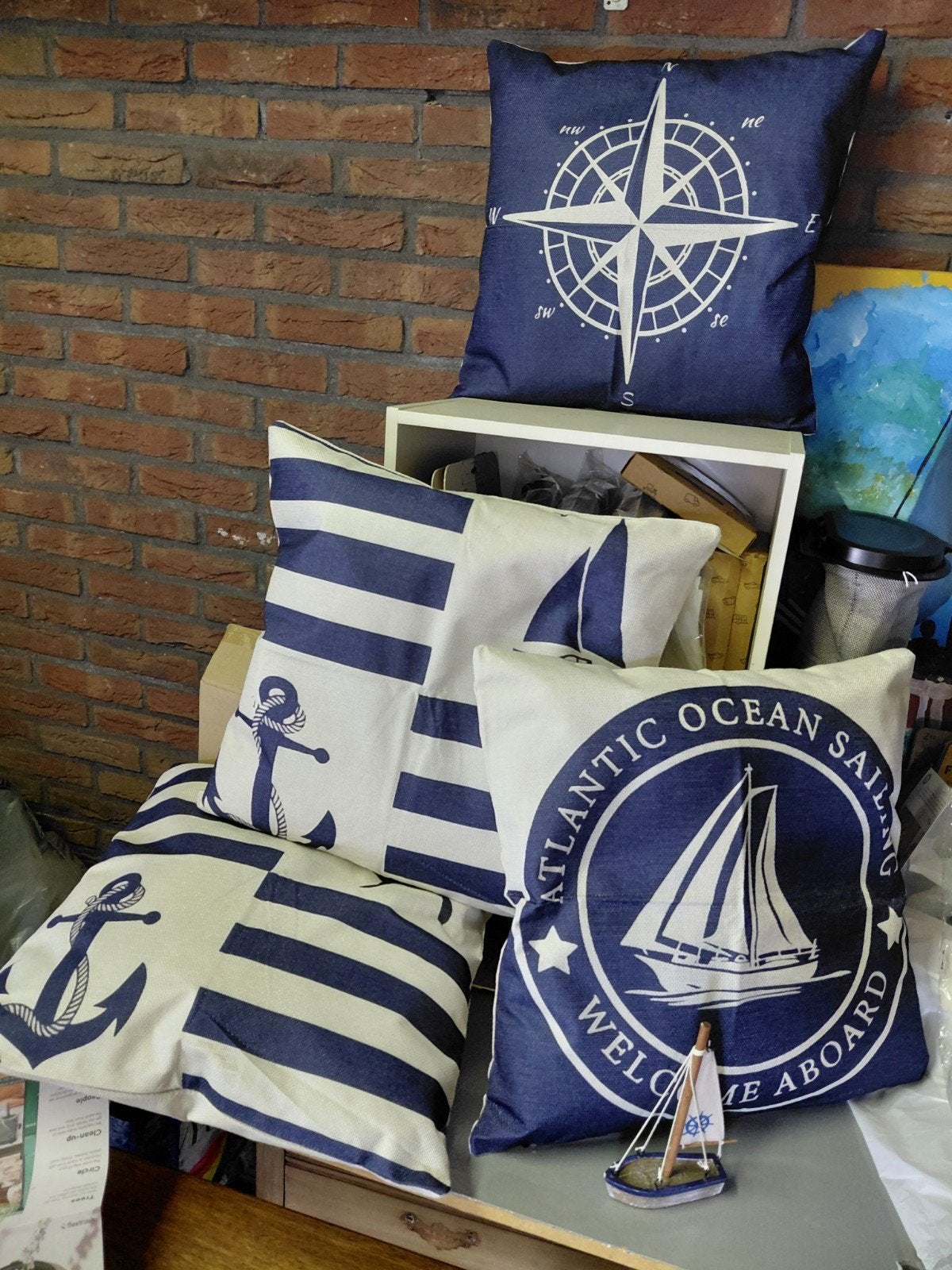 Set van 4 Nautische Sierkussens, Ophalen of Verzenden, Nieuw