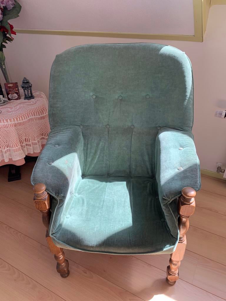 Prima zittende groene degelijke fauteuil, Huis en Inrichting, Fauteuils, Ophalen, Gebruikt, 75 tot 100 cm, Stof