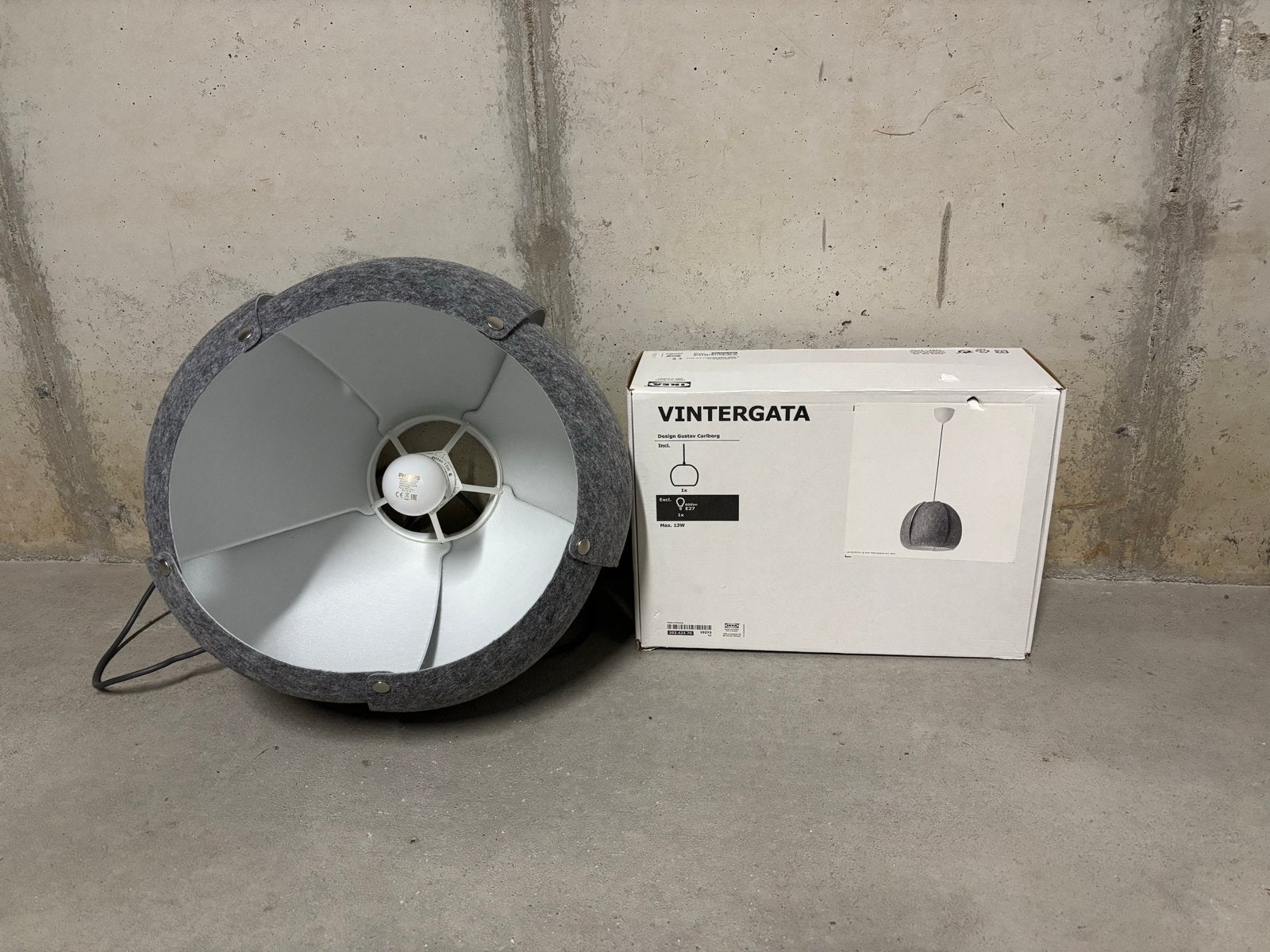 IKEA VINTERGATA Hanglamp - Grijs Vilt, Huis en Inrichting, Ophalen of Verzenden, Zo goed als nieuw, Textiel, E27 (groot)
