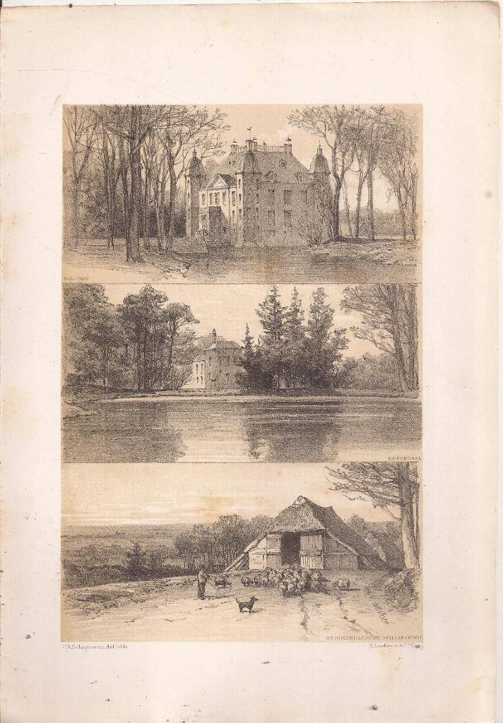 Biljoen Rozendaal De Rozendaalsche Schaapskooi Litho Schippe, Antiek en Kunst, Kunst | Etsen en Gravures, Lithografie, Blanco verso