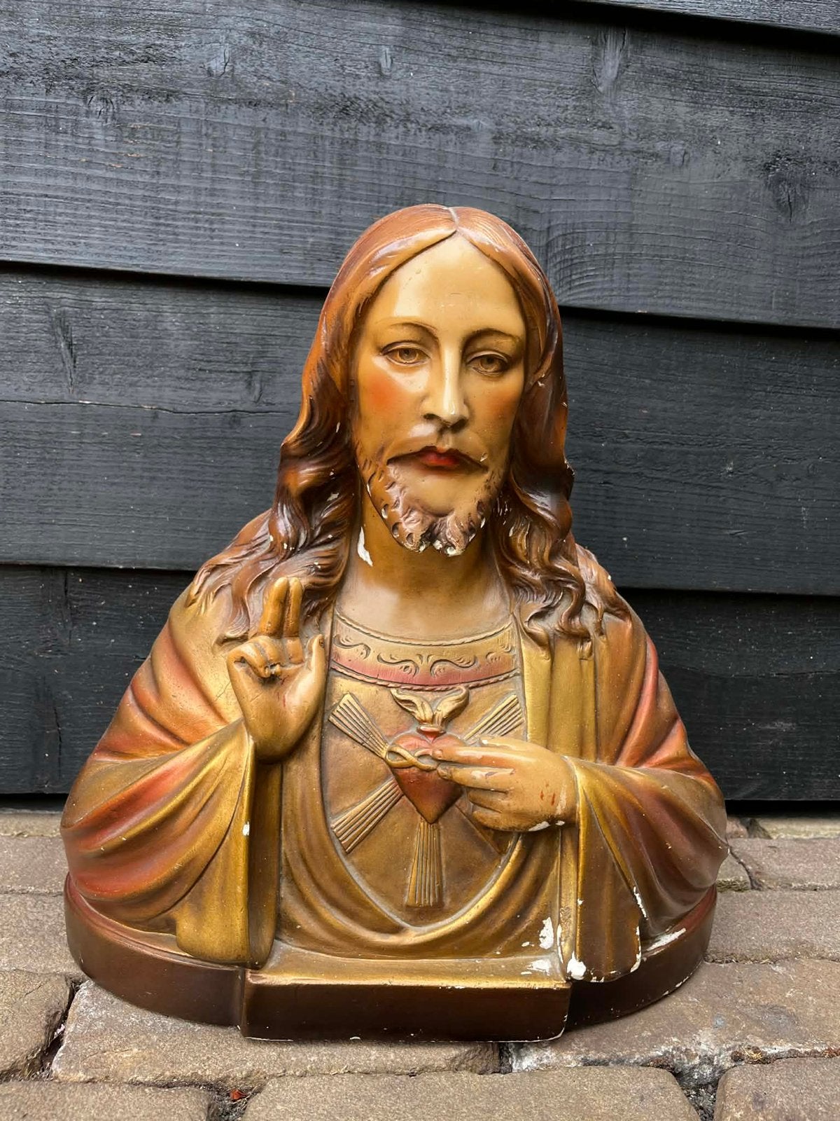 Vintage Heilig Hart Jezus borstbeeld - 37cm hoog, Ophalen of Verzenden
