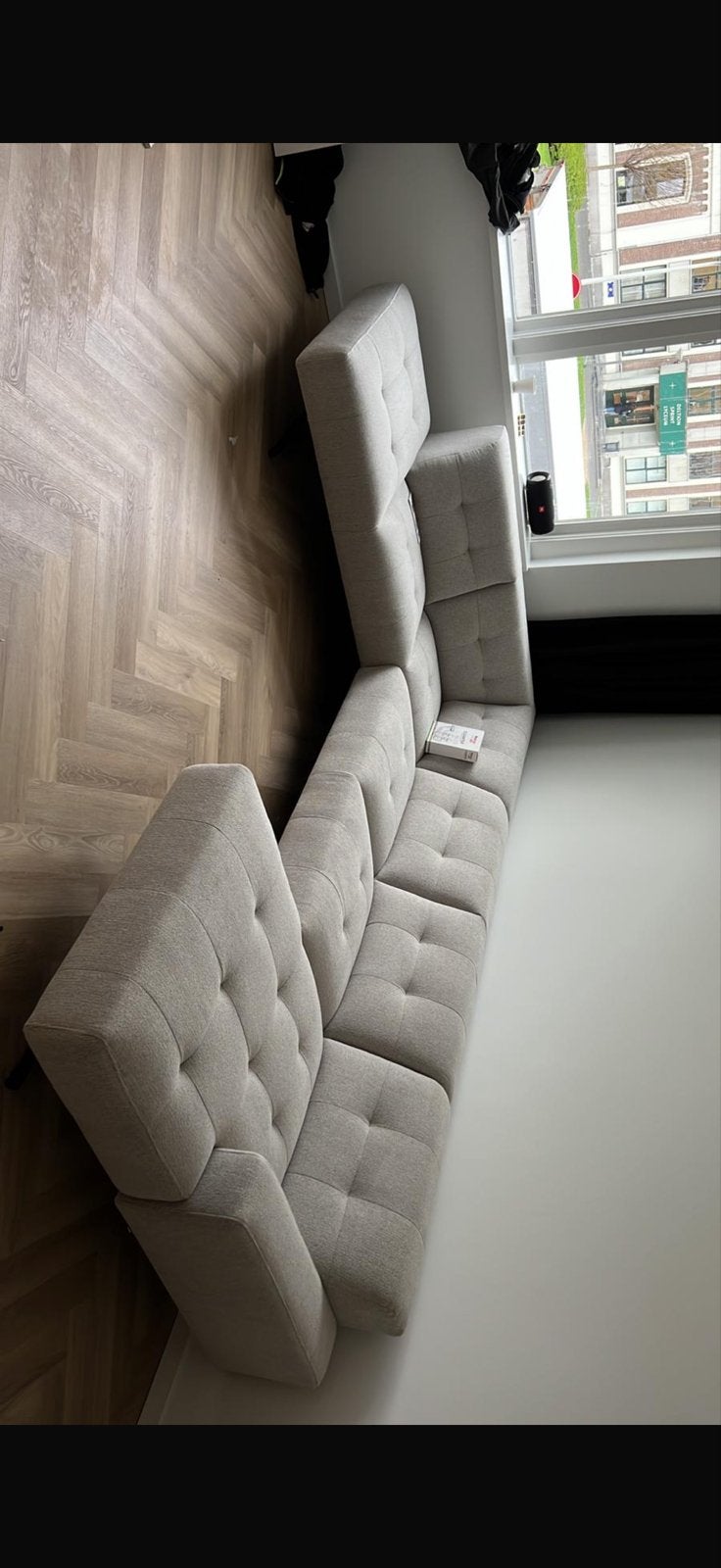 Montel Traffic U-bank - Zo goed als nieuw - Beige stof, Huis en Inrichting, Ophalen, Hoekbank, 300 cm of meer, Zo goed als nieuw
