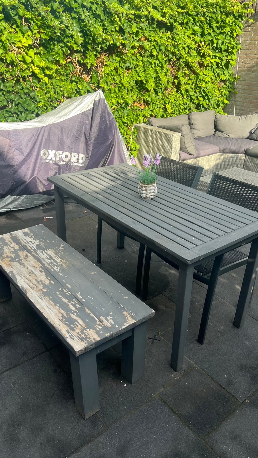 GRATIS tuintafel + bankje (opknapper), Ophalen, 4 zitplaatsen, Gebruikt, Bank