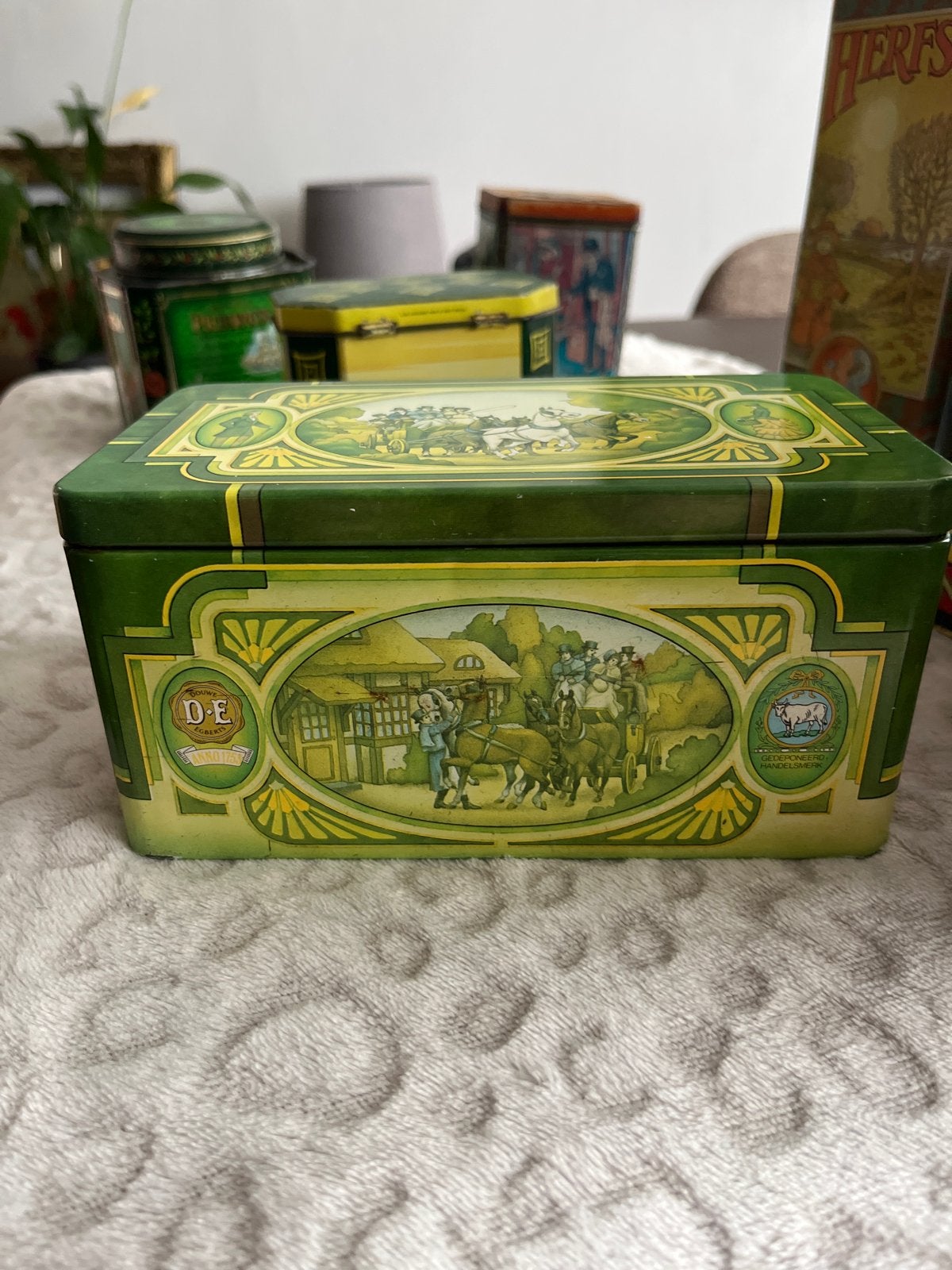 Vintage Douwe Egberts Pickwick Theeblik Groen, Ophalen of Verzenden, Gebruikt, Thee, Douwe Egberts