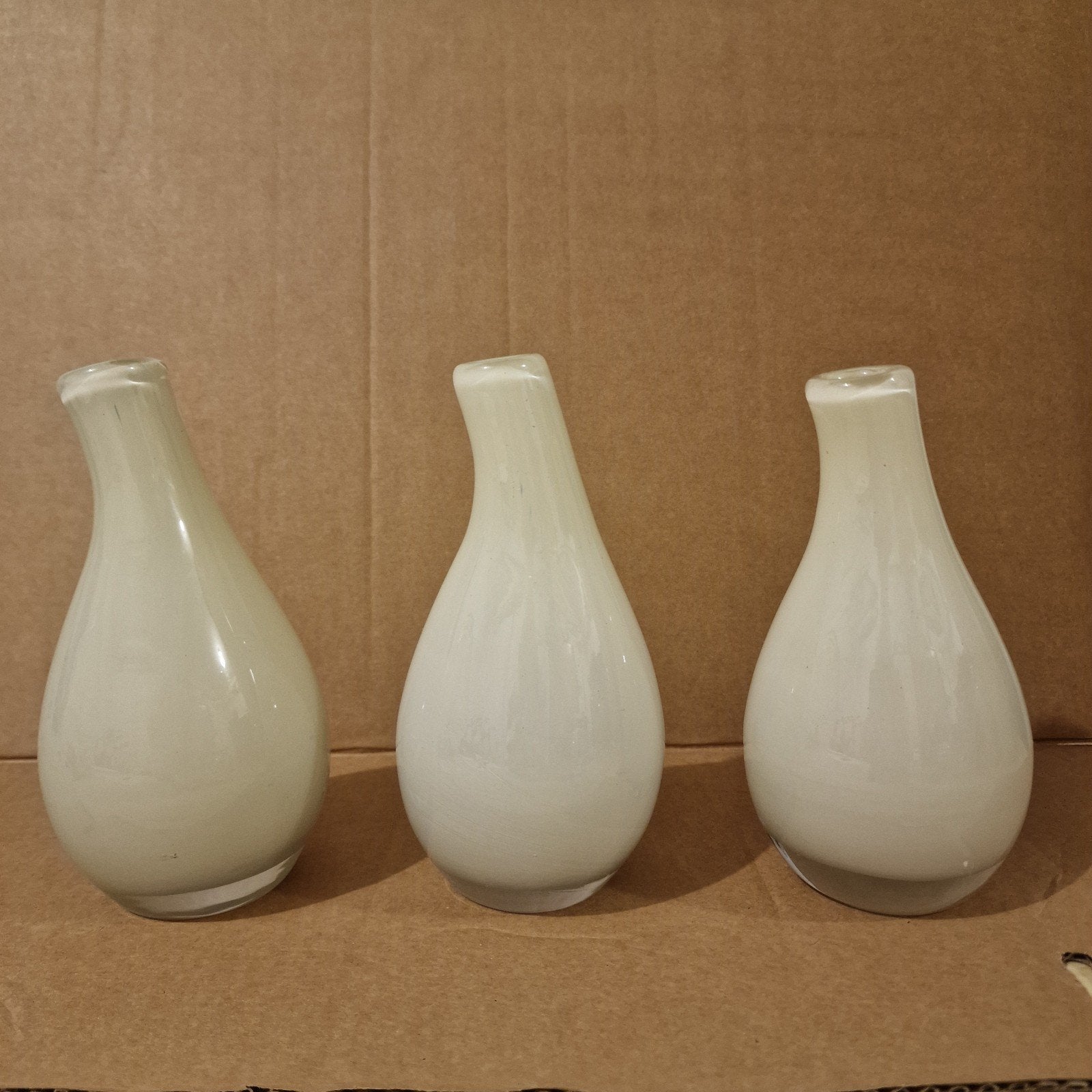 Set van 3 decoratieve glazen vazen, wit/crème, Ophalen
