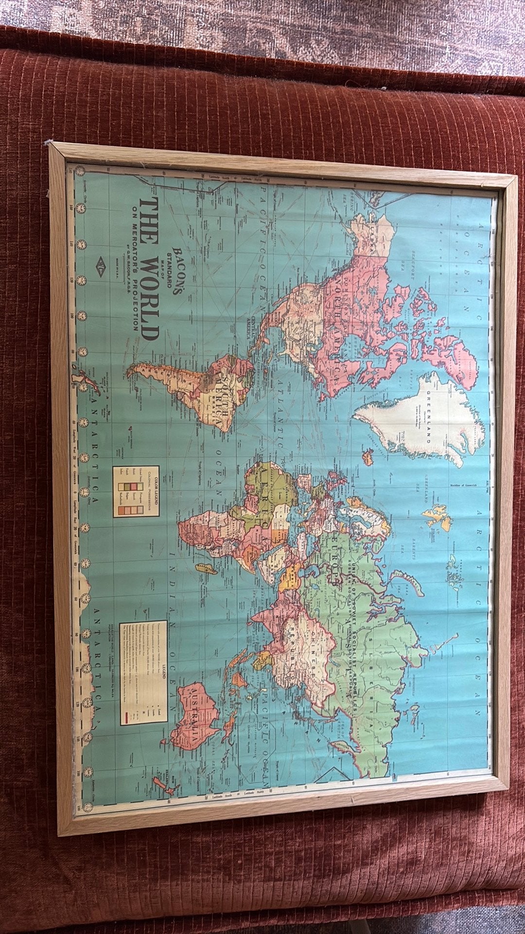 Wereldkaart (Bacon’s standard map of the world), Ophalen, Gebruikt, Schilderij, 72 cm