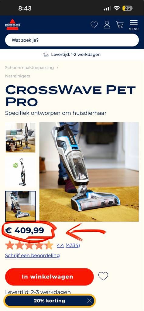 BISSELL CrossWave Pet Pro 3-in-1 Vloerreiniger (22225N), Witgoed en Apparatuur, Stofzuigers, Ophalen, Nieuw, Waterstofzuiger, Minder dan 1200 watt