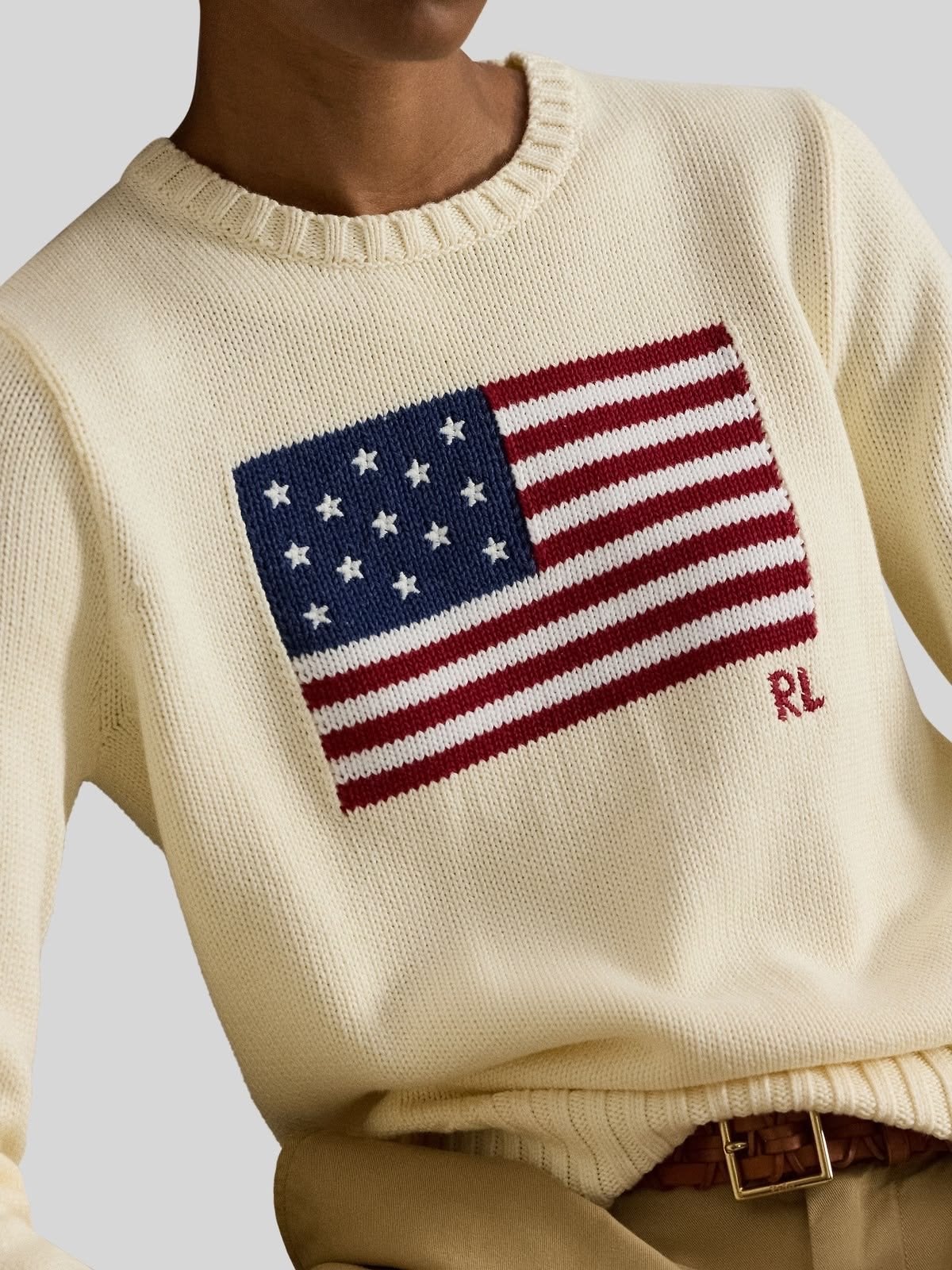 Polo Ralph Lauren Gebreide Trui met Amerikaanse Vlag, Ophalen of Verzenden, Nieuw, Maat 38/40 (M), Beige
