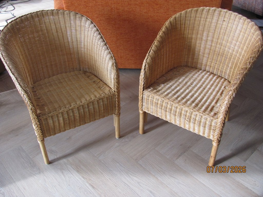 NIEUWSTAAT 2x rieten STOEL kuipsstoel ROTAN retro 59x60x74, Ophalen, Twee, Overige kleuren, Riet of Rotan