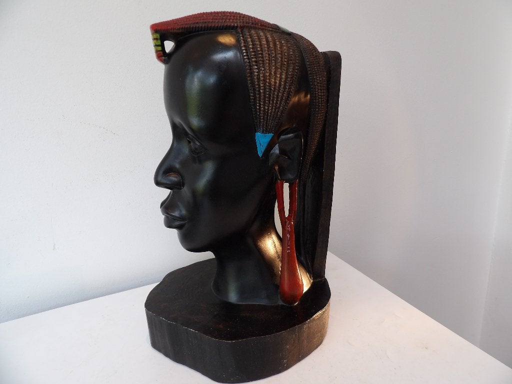 Gaaf Sixties Houten Beeld Afrikaanse Vrouw - 33,5cm, Buste, Ophalen of Verzenden, 20 - 50 cm, Op sokkel