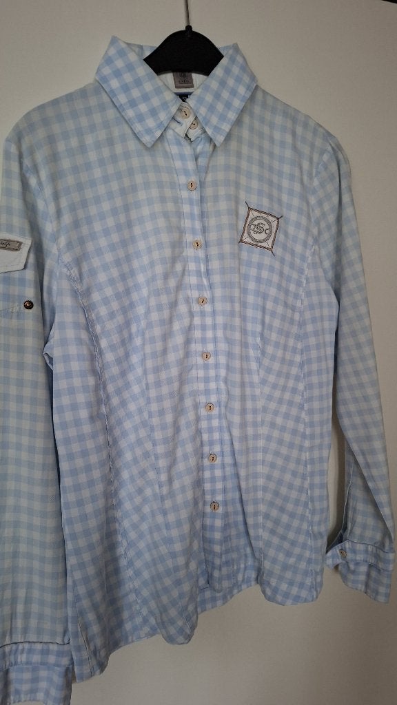blauw geruite damesblouse, Ophalen of Verzenden, Zo goed als nieuw, Maat 38/40 (M), Blauw